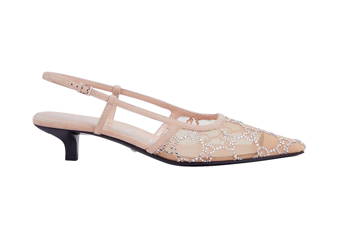 Pre-owned Gucci Gg Slingback 35mm Pump Rose Beige Gg Crystals In Rose Beige/gg Crystals
