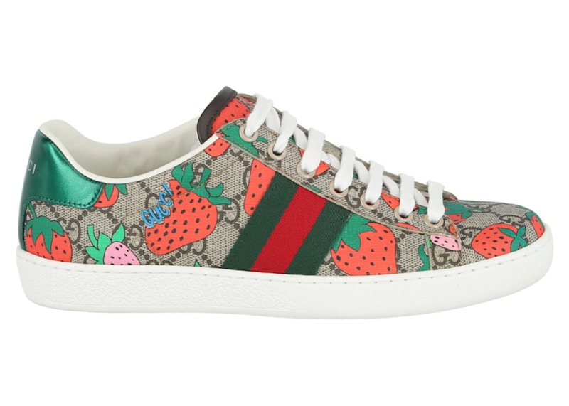 Gucci GG Supreme Ace Strawberry Sneakers Beige Multi (Women's
