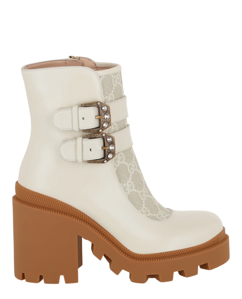 Pre-owned Gucci Gg Supreme Ankle Accent Ankle Boots (women's) Sneakers In White