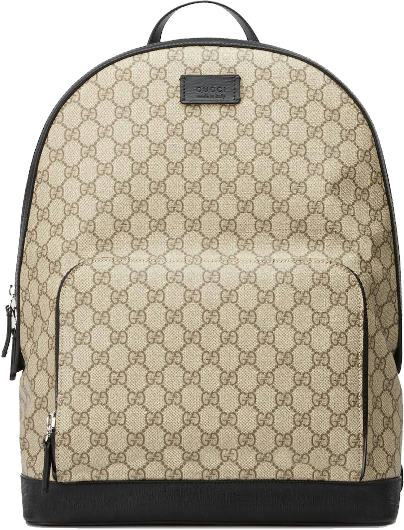 Gucci GG Supreme Backpack Front Zipper Pocket Beige/Black - US