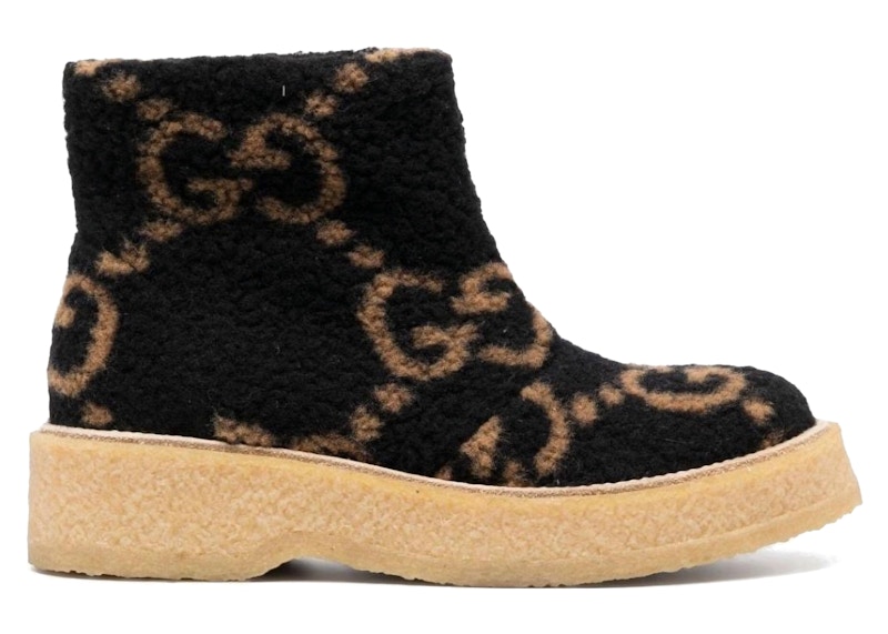 Gucci GG Supreme Faux-shearling Boots Black Beige - 719714-UUP00-1801