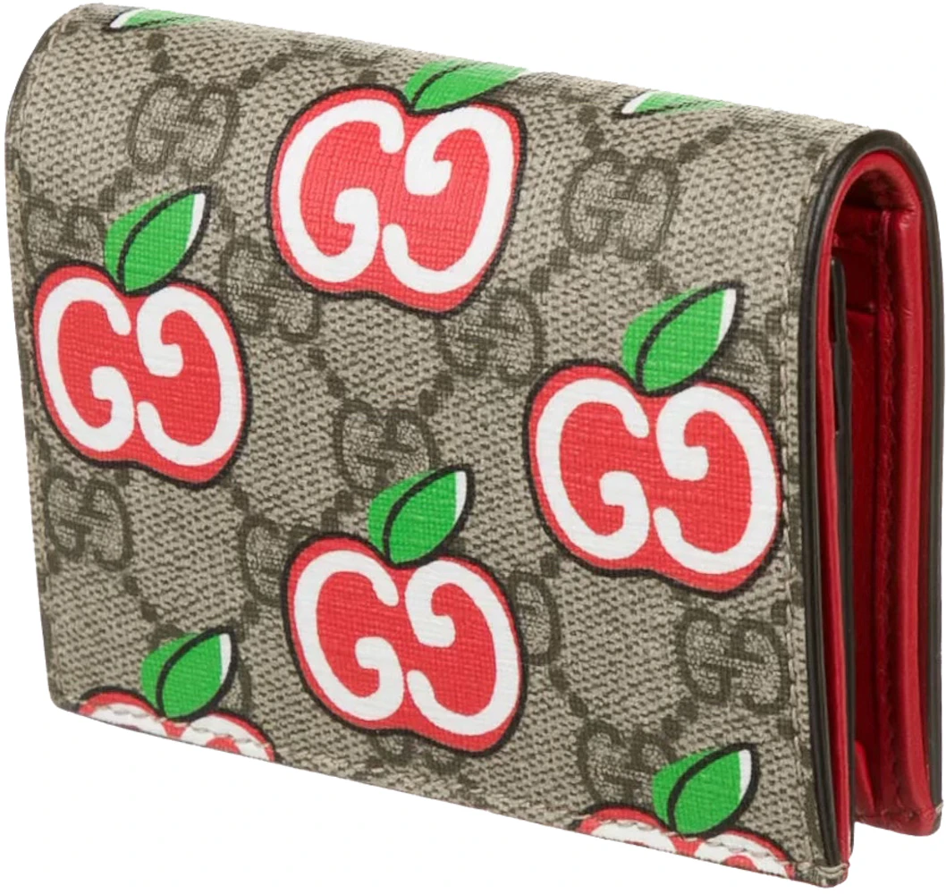 NEW GUCCI Monogram Apple Print Card Holder Wallet GG Red
