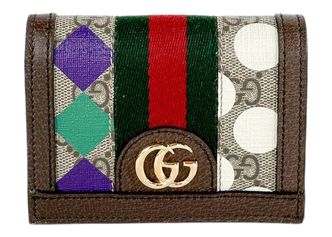 Pre-owned Gucci Gg Supreme Ophidia Card Case Brown Multi