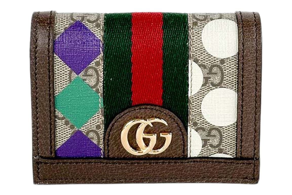 Pre-owned Gucci Gg Supreme Ophidia Card Case Brown Multi