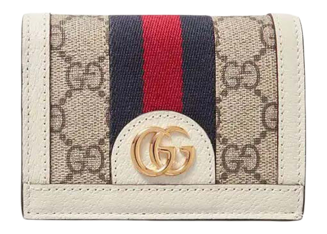 Pre-owned Gucci Gg Supreme Ophidia Card Case White Beige