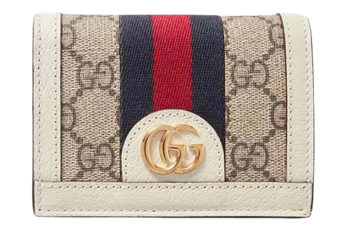Pre-owned Gucci Gg Supreme Ophidia Card Case White Beige