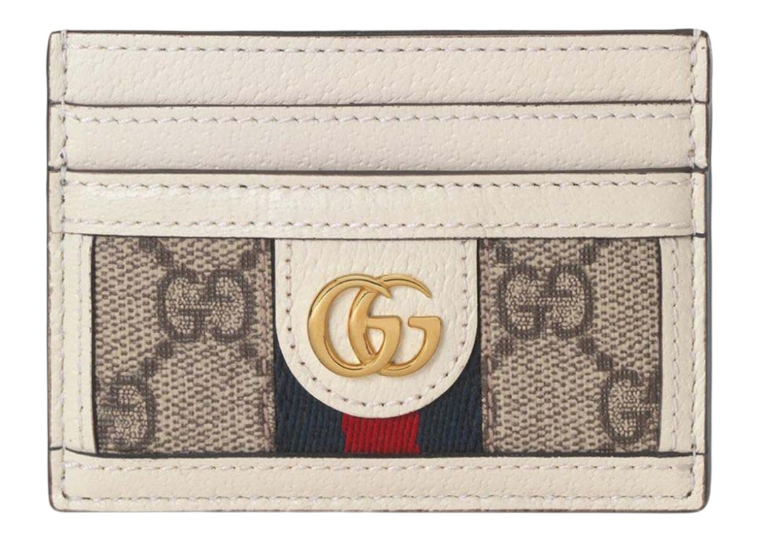 Pre-owned Gucci Gg Supreme Ophidia Large Card Case White Beige