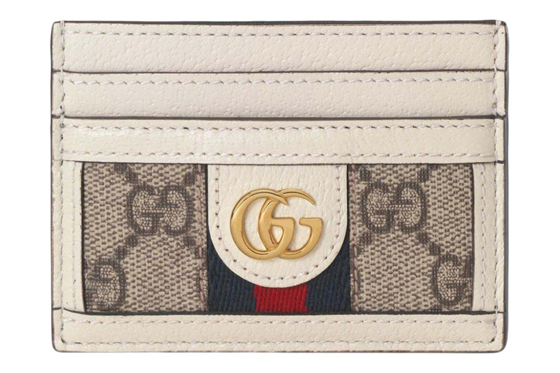 Pre-owned Gucci Gg Supreme Ophidia Large Card Case White Beige