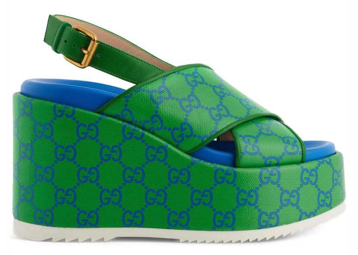 Gucci GG Supreme Sandalias Plataforma Verde Azul (de mujer