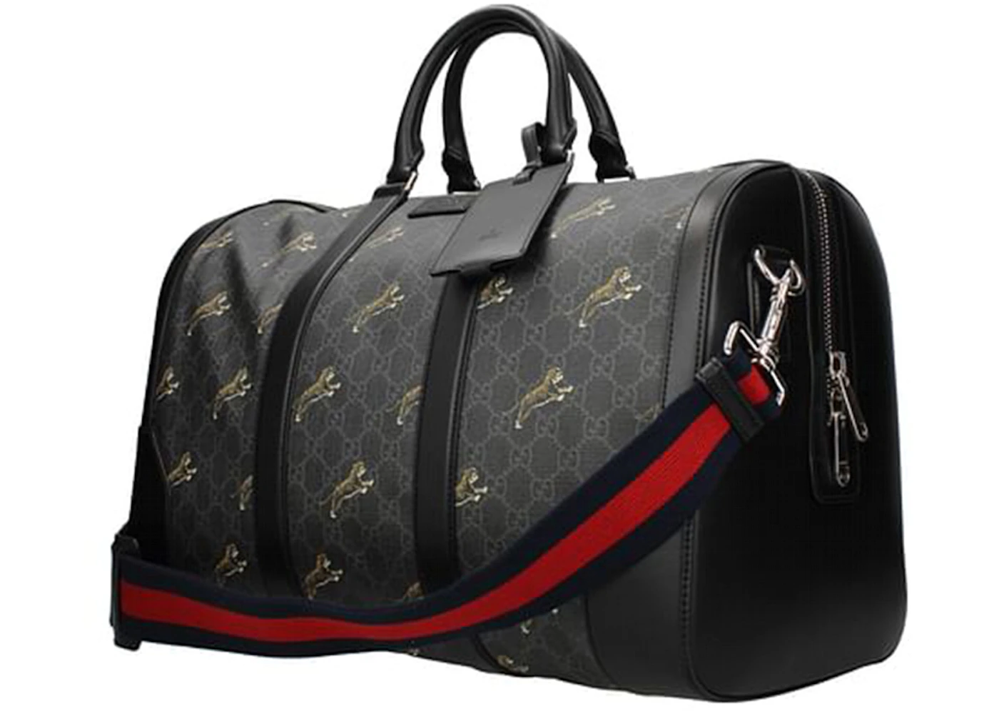 Gucci GG Supreme Tigers Duffle Bag Black/Grey in Leather with Silver ...