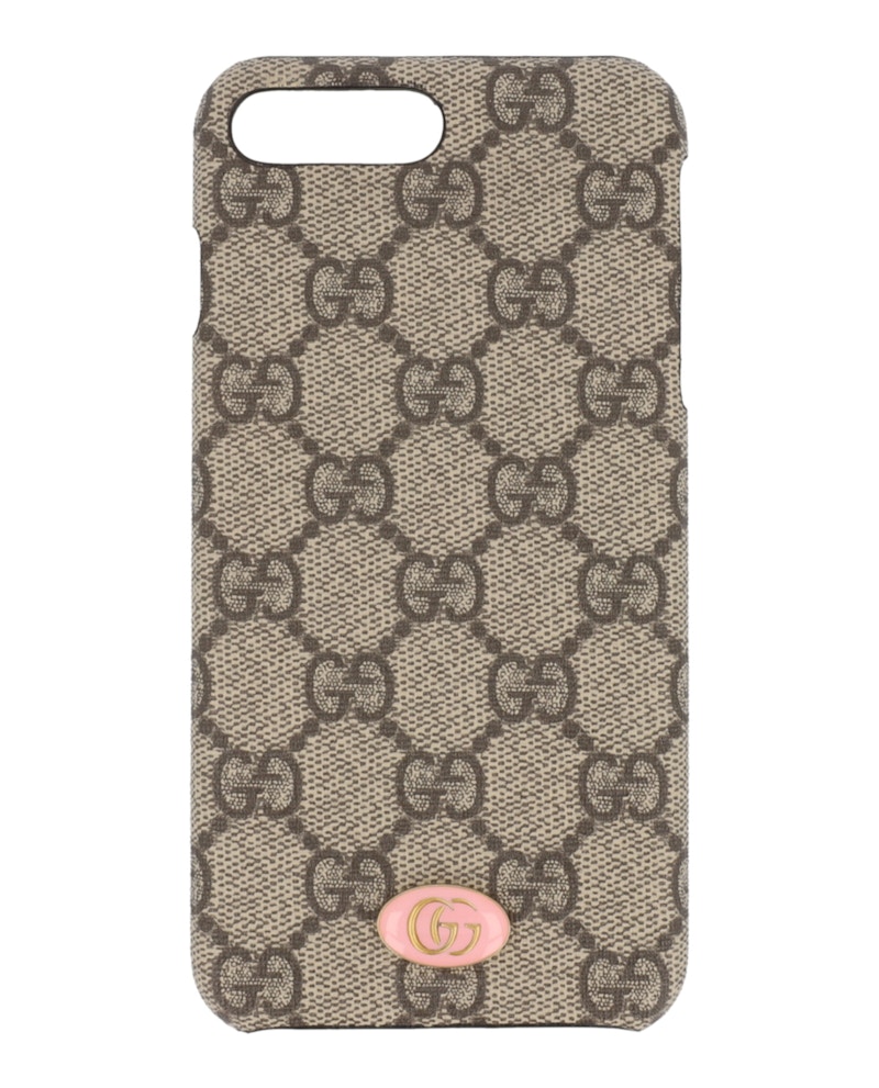 Pre-owned Gucci Women's  Gg Supreme Iphone 8 Plus Case In White Beige In Brown