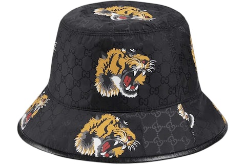Gucci Cappello da pescatore GG Tiger Print Nero IT
