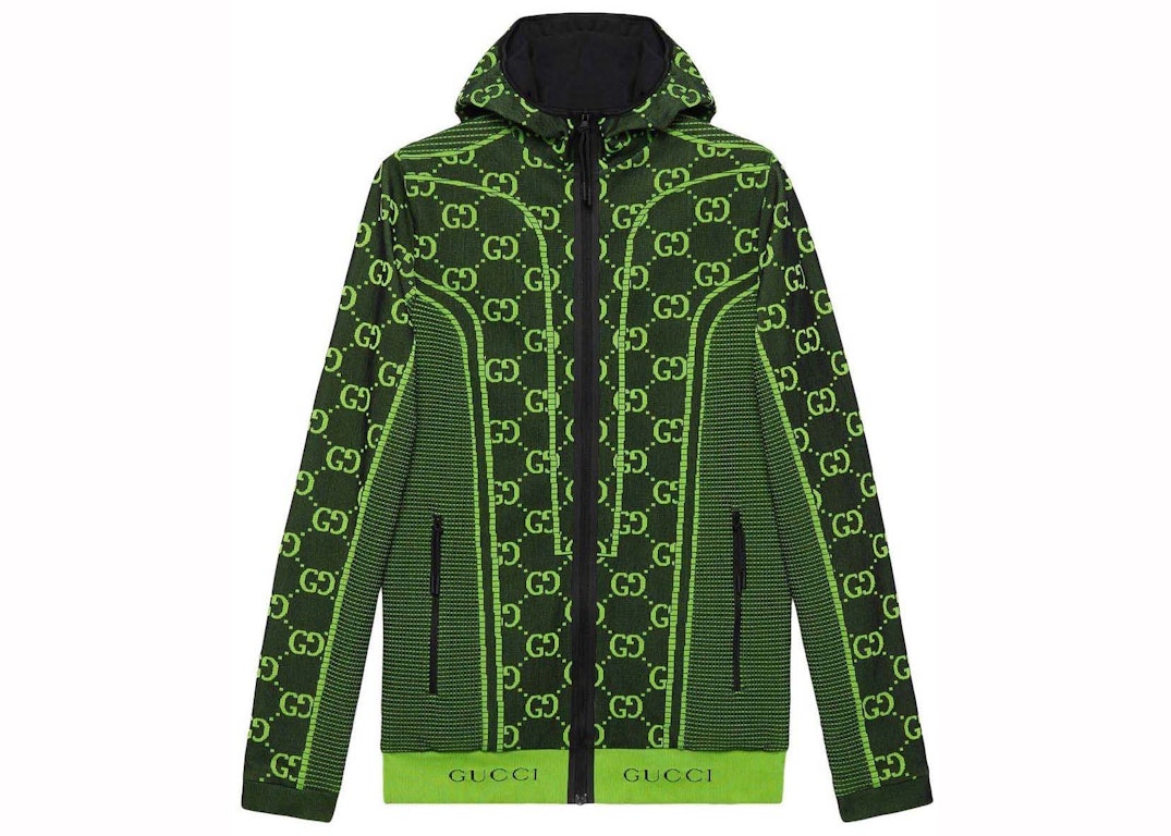 Pre-owned Gucci Gg Tubular Jersey Zip Jacket Black/green
