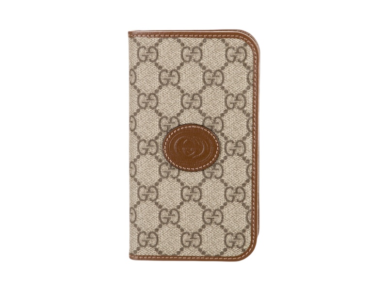 Pre-owned Gucci Gg Iphone 15 Case Wallet In Brown