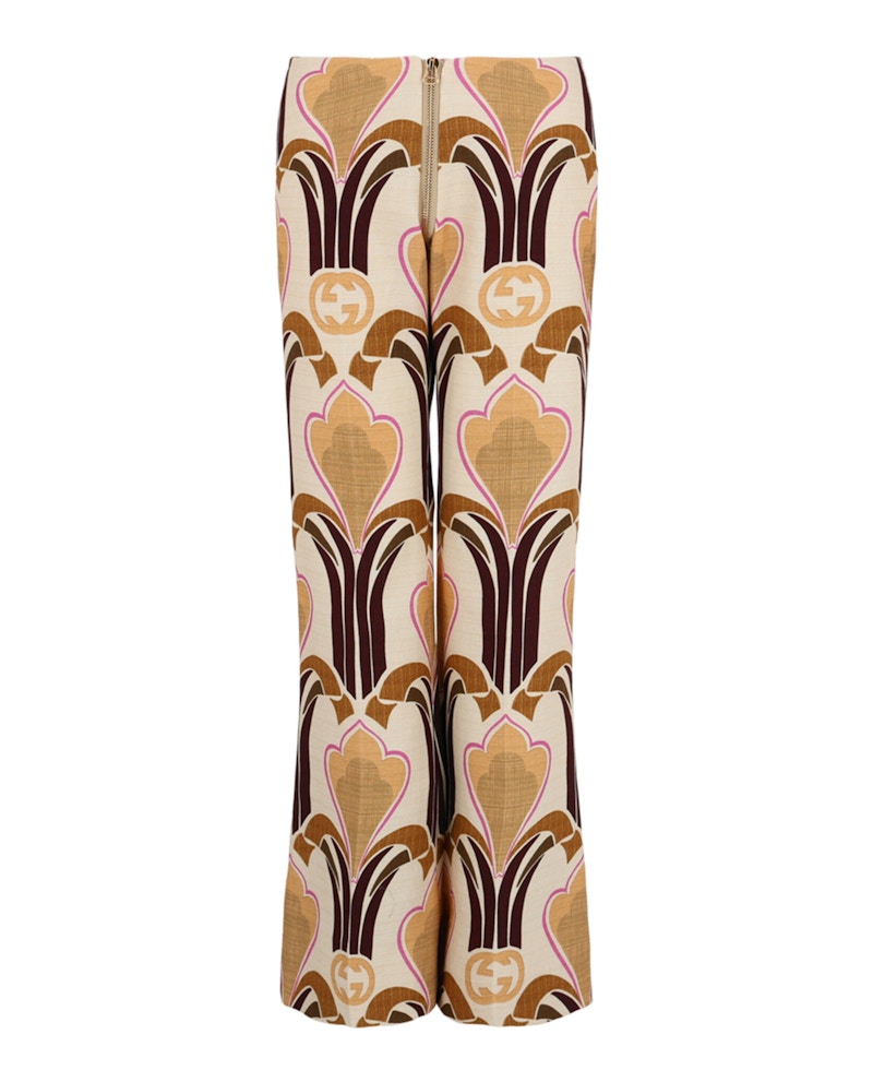 Gucci Geo Patterned Wool Pants Beige White