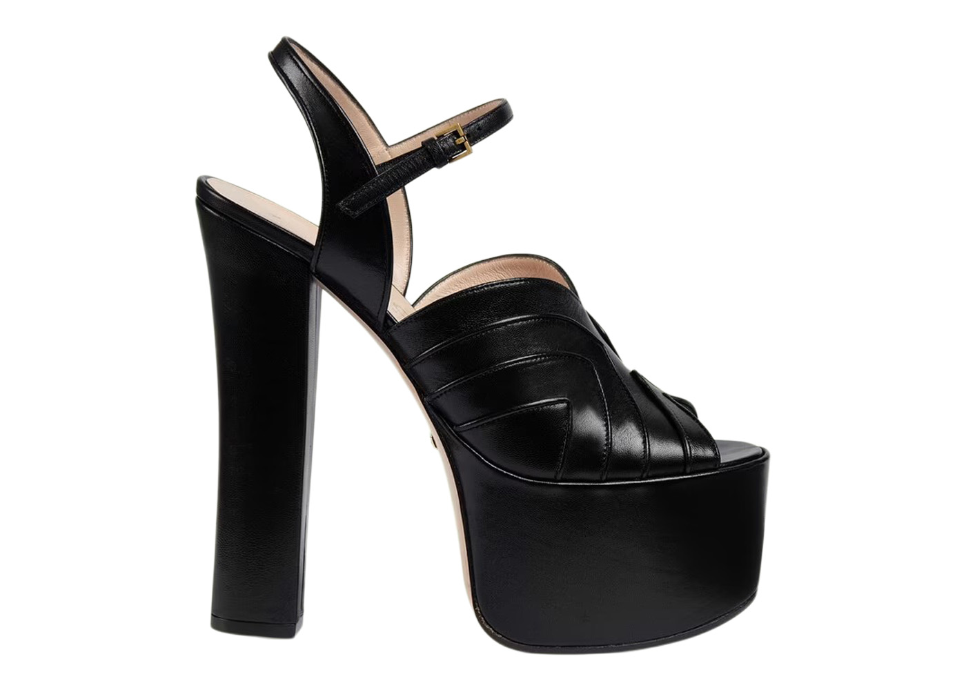 Gucci Geometric 155 mm Platform Sandal Black Leather - 699424 