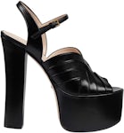 GUCCI Jacquard Black Denim GG Monogram Angelina Platform 55mm Slide Sandals  35 Black Ivory 1269002