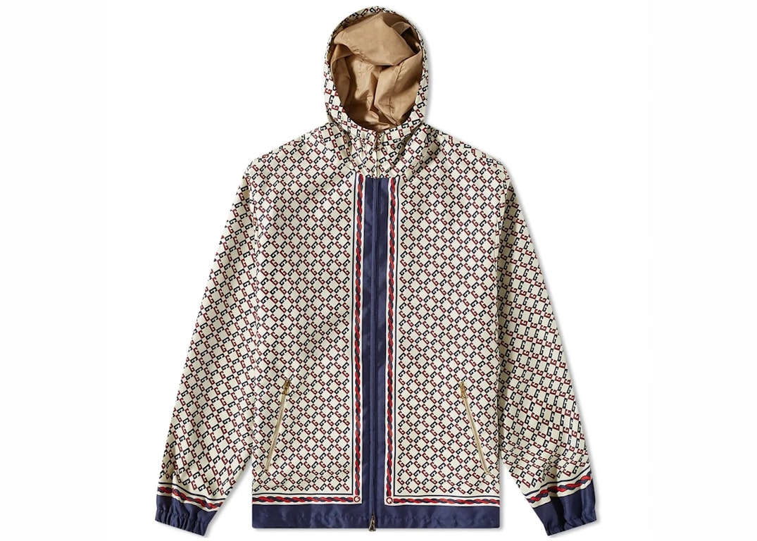 Pre-owned Gucci Geometric G Motif Jacket Ivory Blue