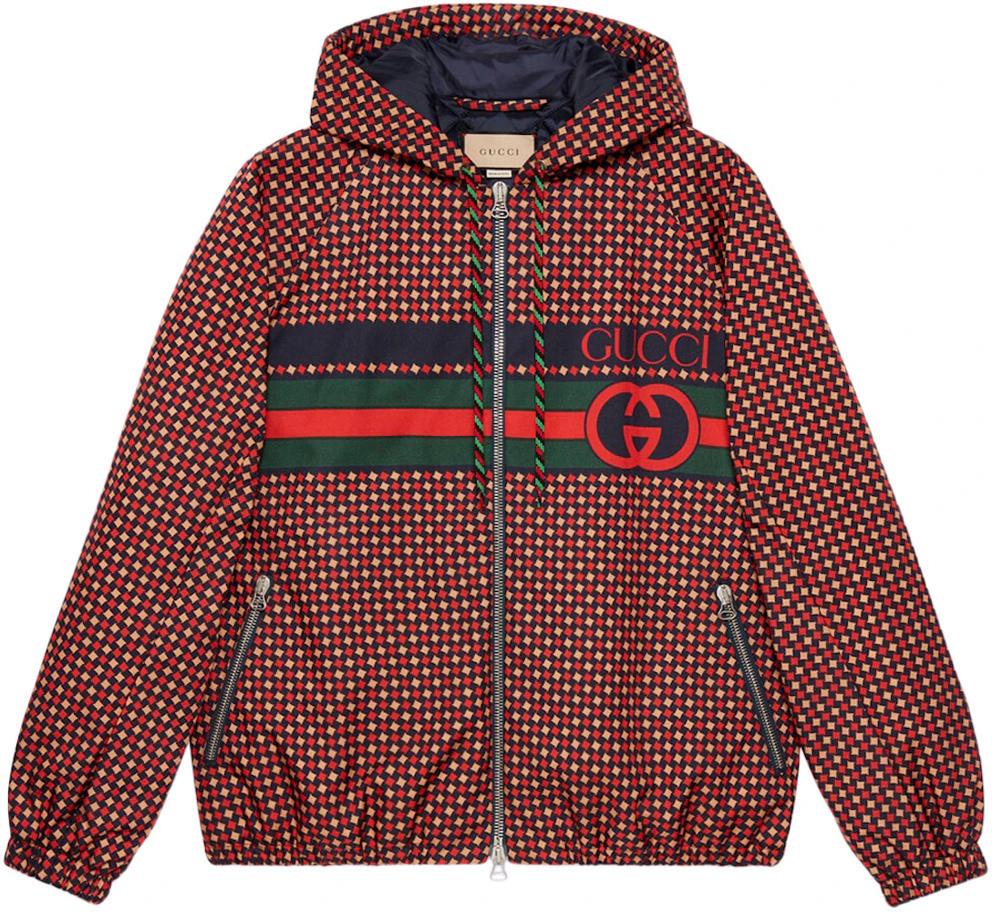 Gucci Geometric Houndstooth Canvas Jacket Blue/Red/Green Men's - SS23 - US