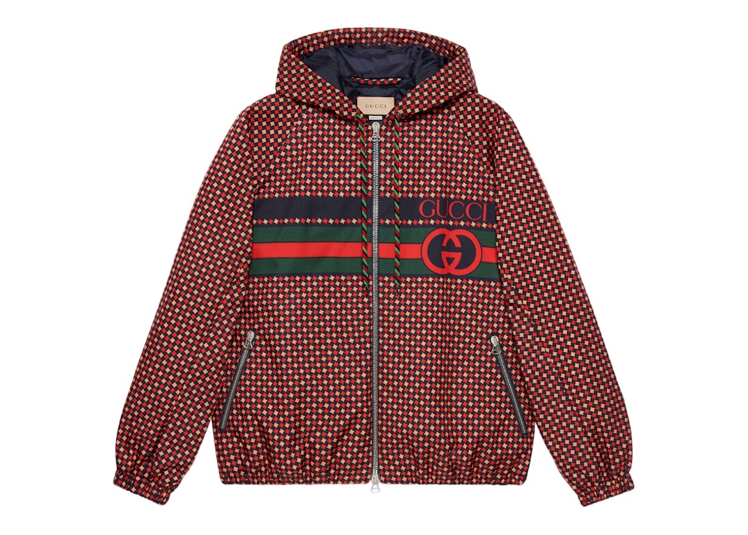 Pre-owned Gucci Geometric Houndstooth Canvas Jacket Blue/red/green