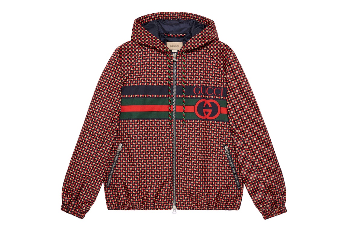 Pre-owned Gucci Geometric Houndstooth Canvas Jacket Blue/red/green