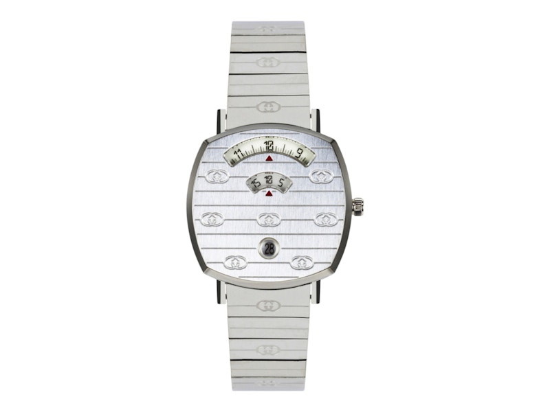 Pre-owned Gucci Grip Bracelet Ya157401 Watch In Stainless Steel In Silver