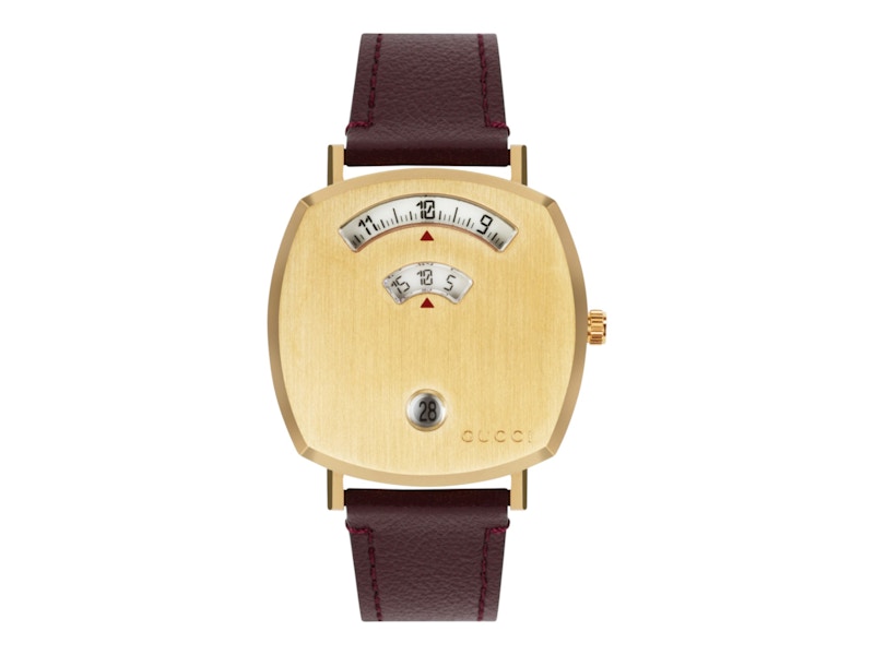 Pre-owned Gucci Women's Grip Leather Ya157405 Watch In Stainless Steel In Silver