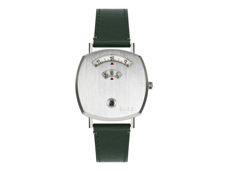 Pre-owned Gucci Women's Grip Leather Ya157406 Watch In Stainless Steel In Silver