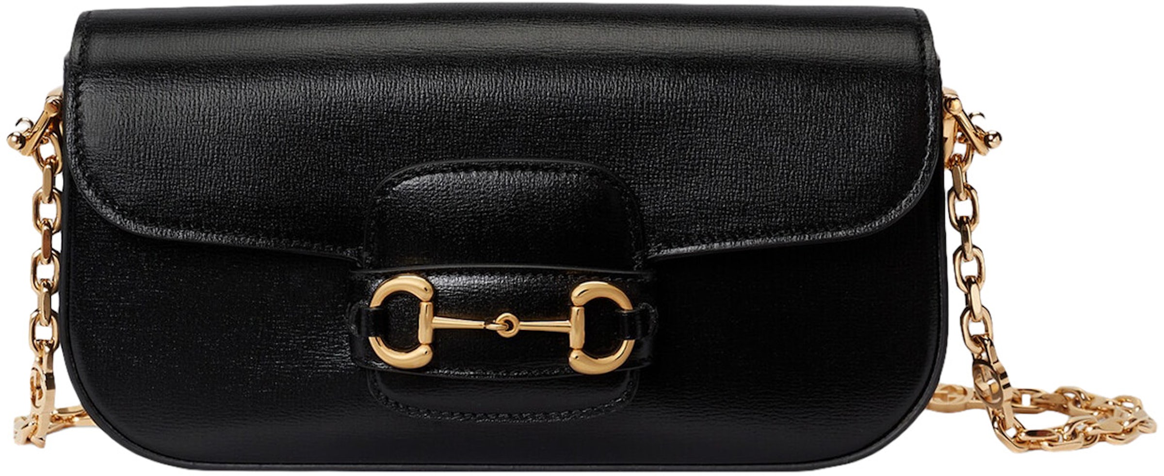 GUCCI Monogram Horsebit Chain Flap Shoulder Bag Black 1286997
