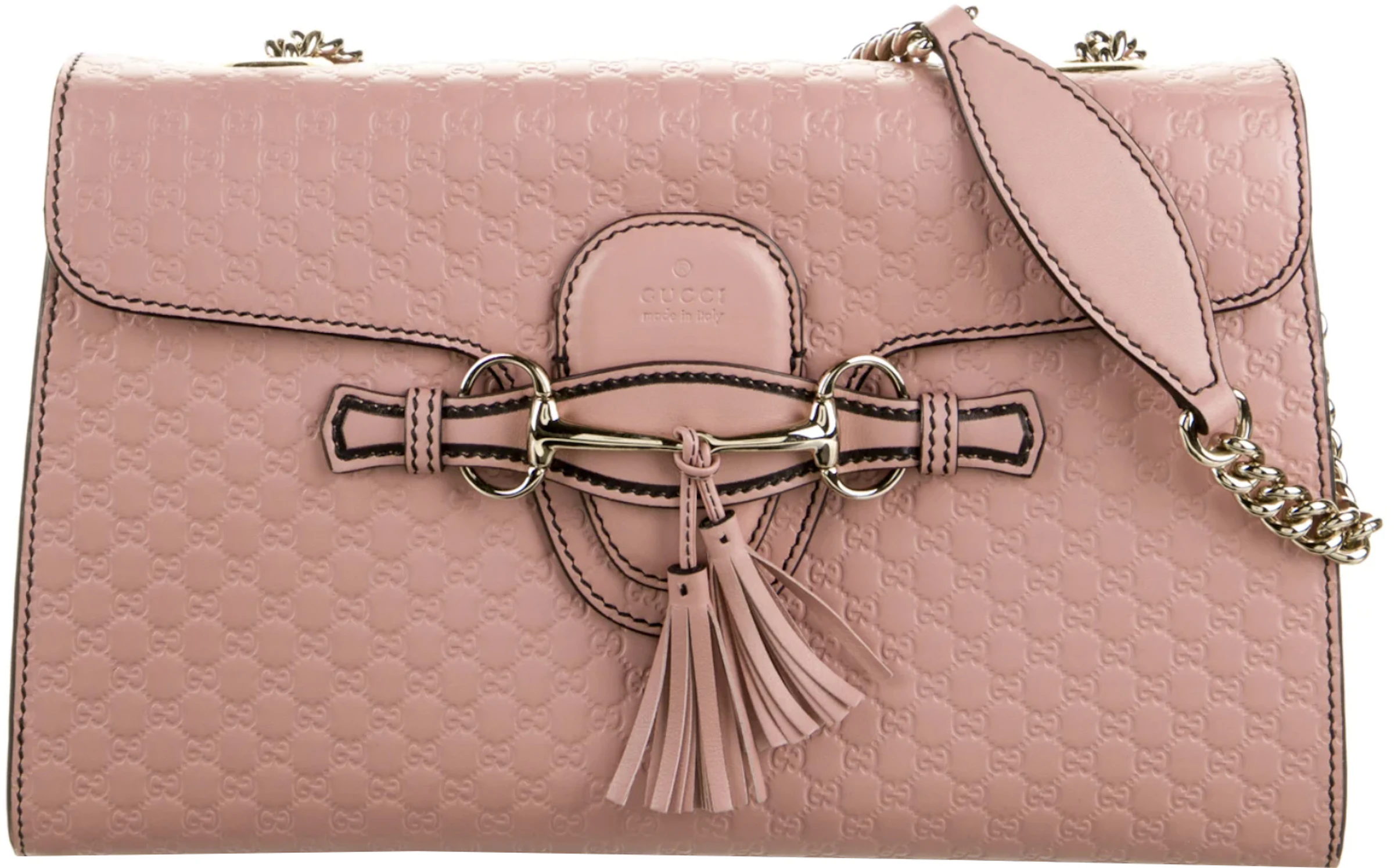 Gucci Guccissima Horsebit Emily Shoulder Bag Medium Blush Pink in Leather  with Gold-tone - US