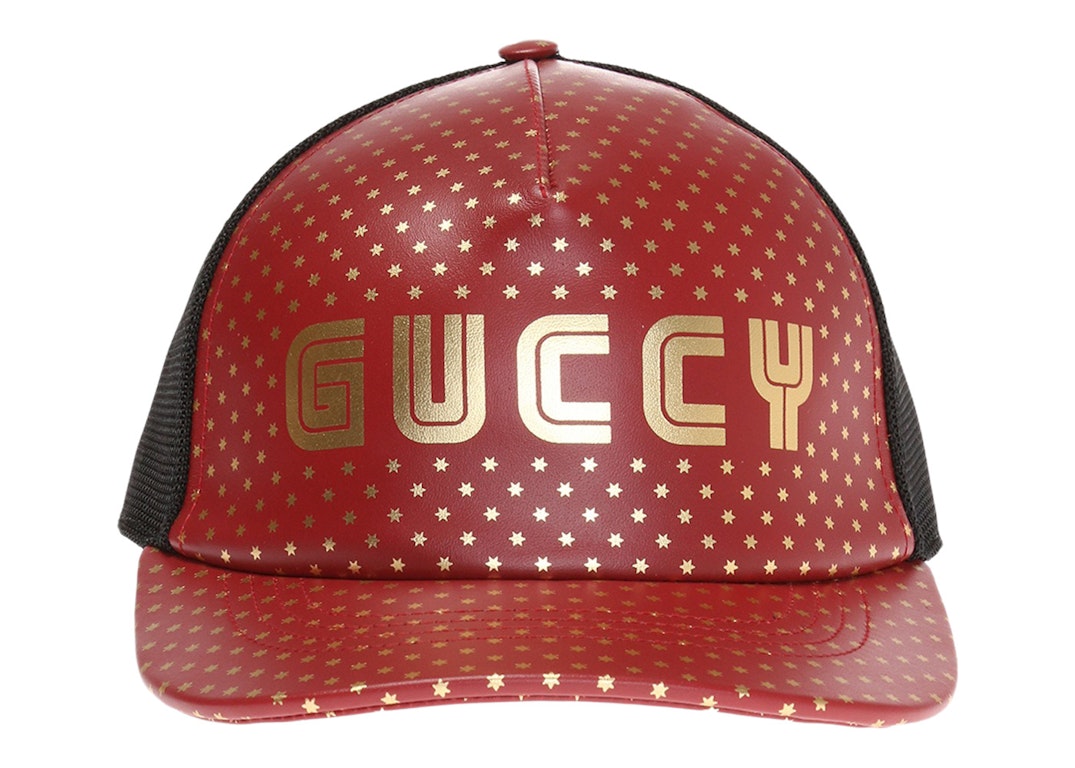 Pre-owned Gucci Guccy Star Print Baseball Velcro Strap Cap Red/black/gold