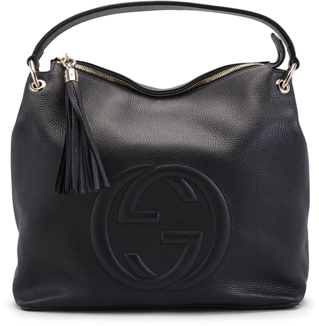 Gucci Hobo Bag Soho Large Black in Pebbled Calfskin Leather with Gold ...