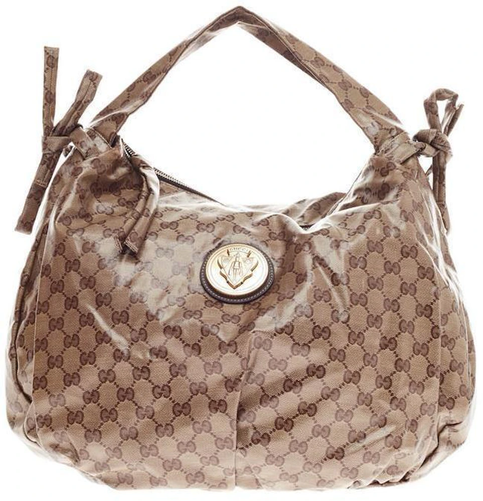 Gucci Brown/Beige GG Crystal Canvas and Leather Large Hysteria Hobo Gucci