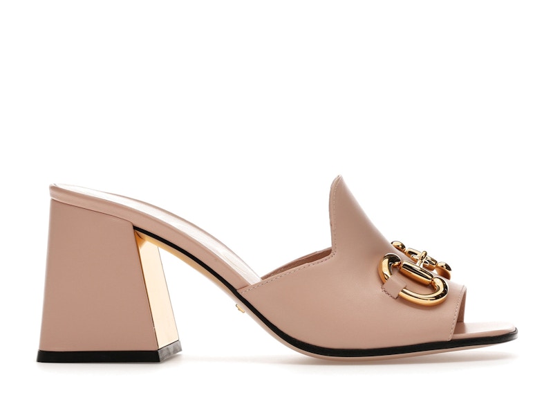 Women's Gucci Horsbit 75mm Heeled Sandal Leather Sneakers in Pink/Gold