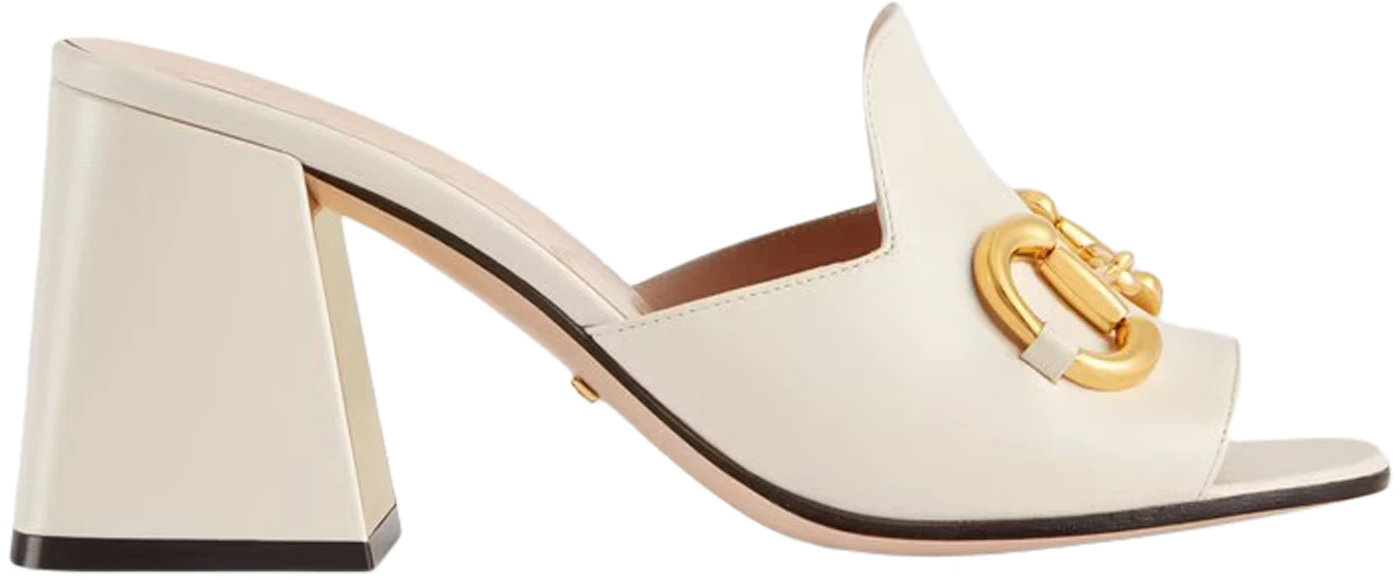 Gucci Horsbit 75mm Heeled Sandal White Leather - 655412 BKO00 9022 - US