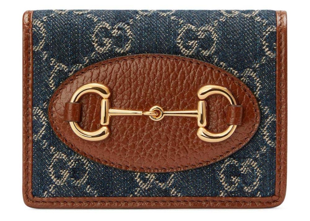 Pre-owned Gucci Horsebit 1955 Card Case Blue/ivory