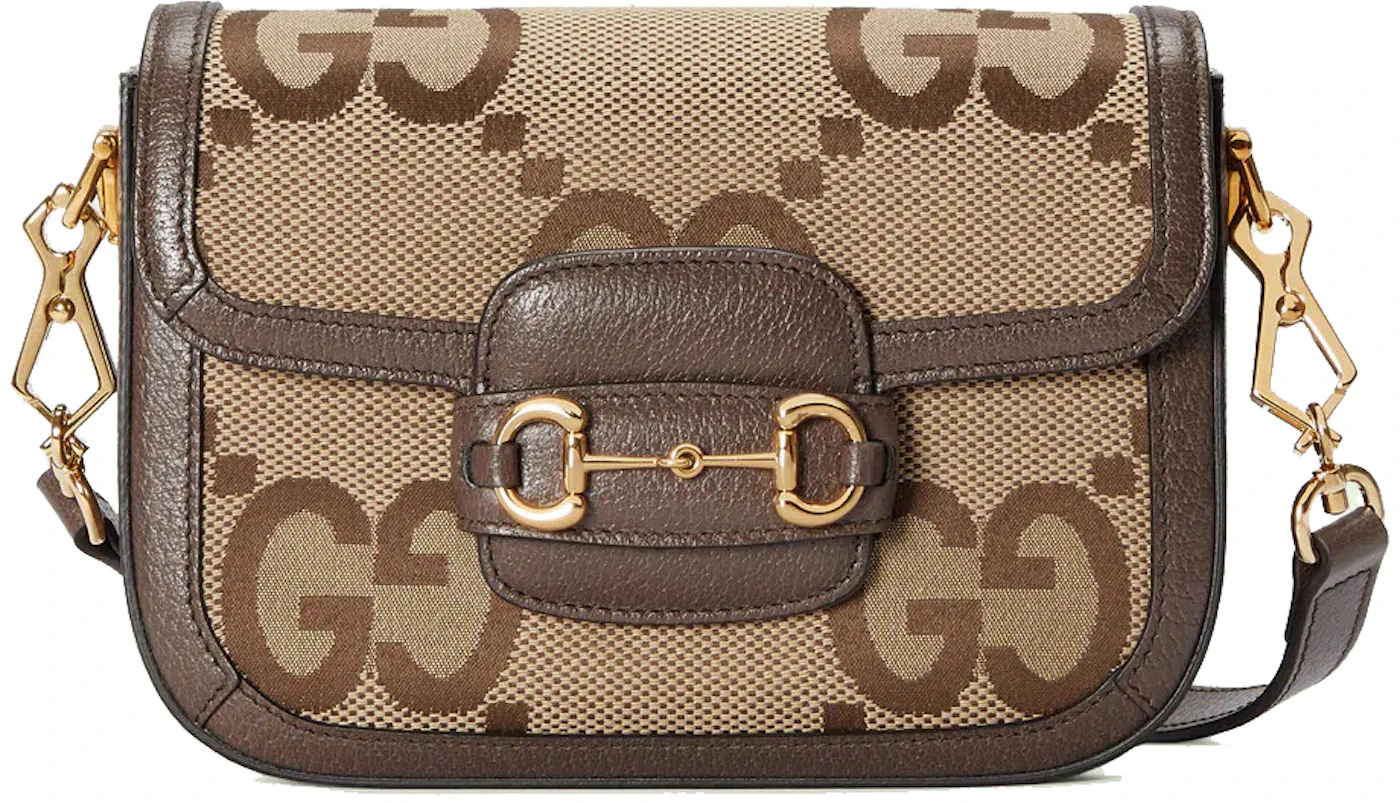 Gucci Horsebit 1955 Jumbo GG Canvas & Leather Mini Bag in Brown