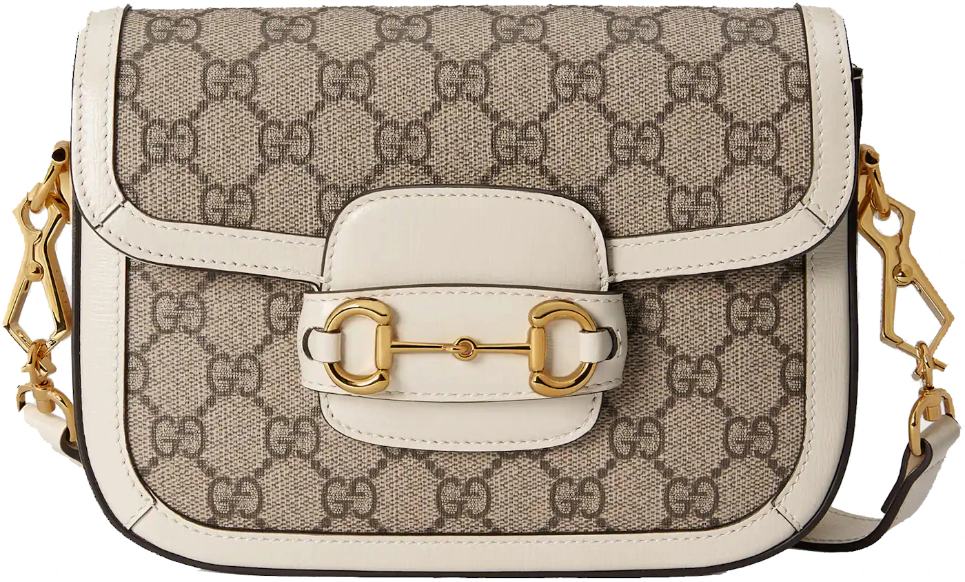 Gucci Horsebit 1955 Mini Bag Beige/White in Canvas/Leather with Gold ...