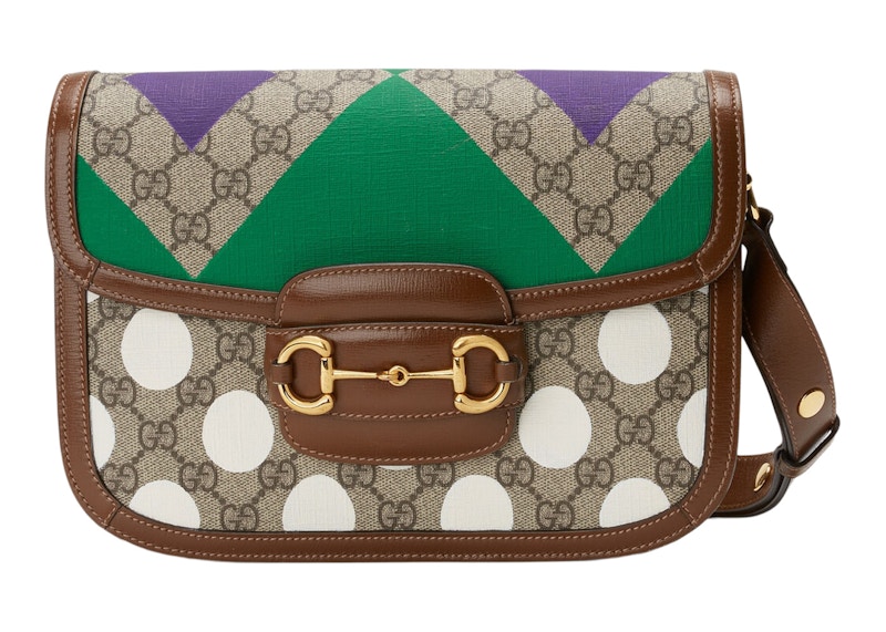 Gucci Horsebit 1955 Shoulder Bag Geometric Print GG Supreme Beige