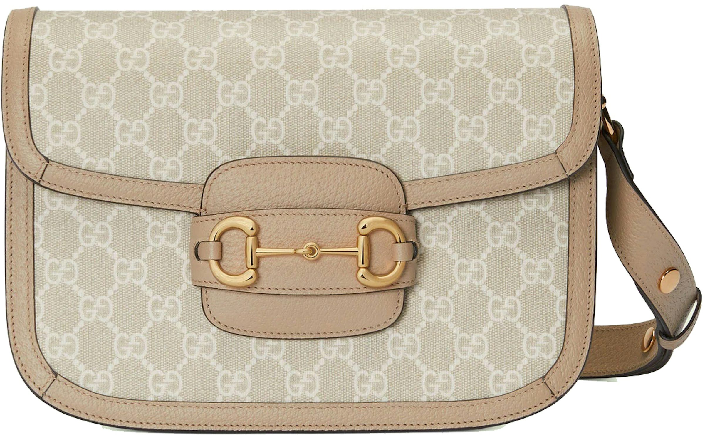 Gucci Horsebit Chain medium shoulder bag in beige and ebony GG canvas