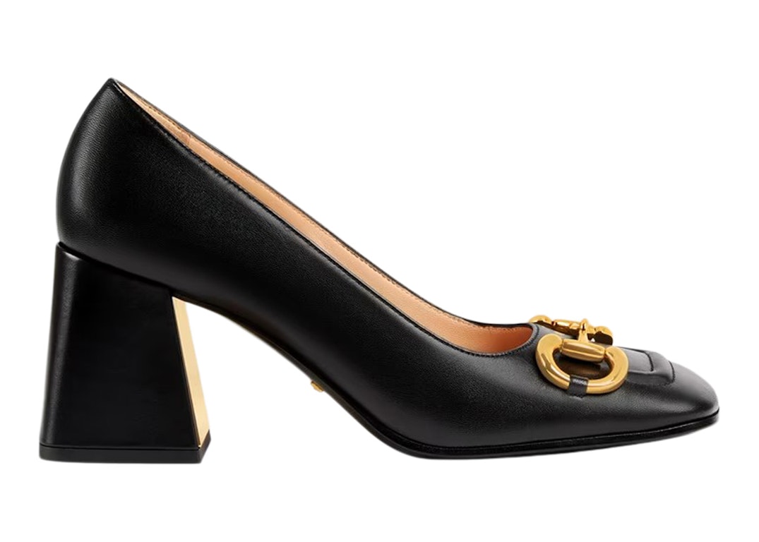 Pre-owned Gucci Horsebit 75mm Pump Black Leather In Black/gold