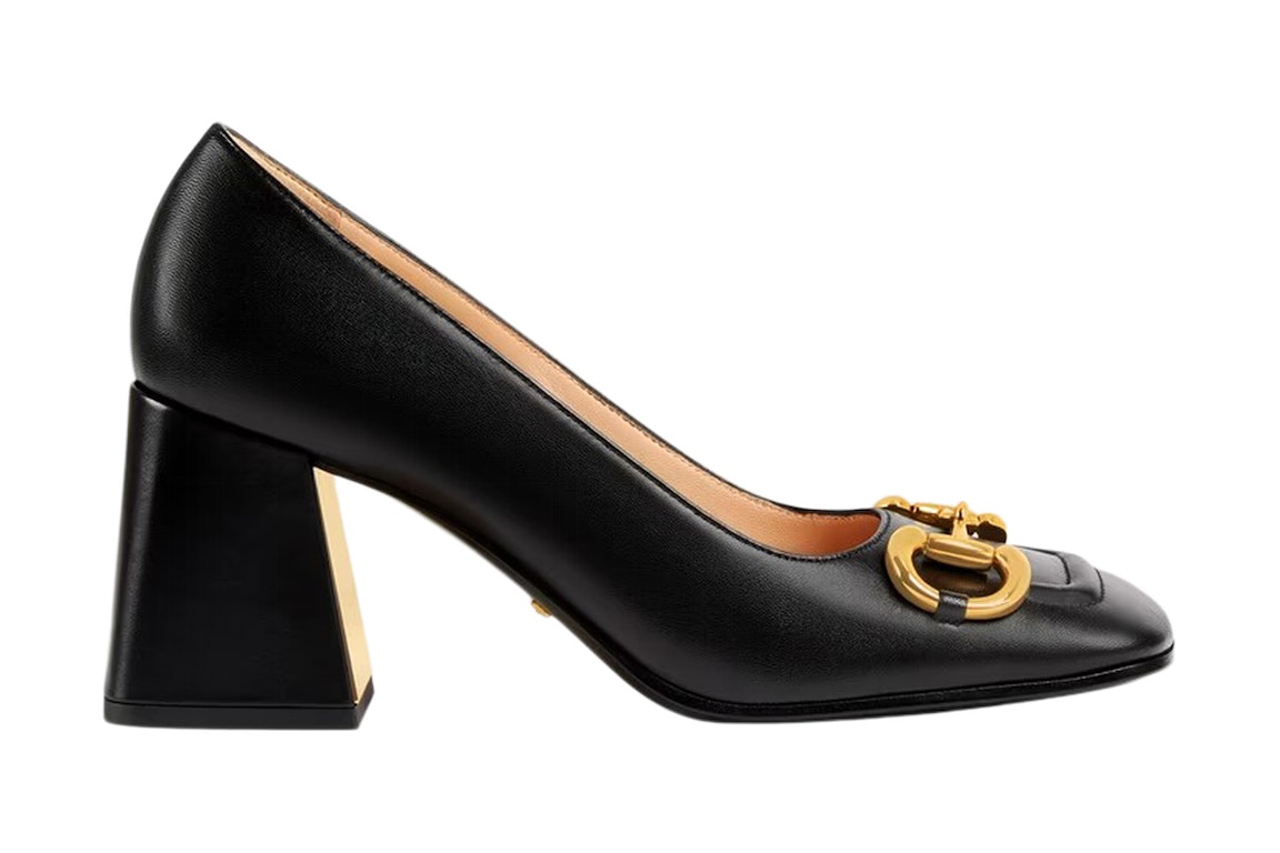 Pre-owned Gucci Horsebit 75mm Pump Black Leather In Black/gold