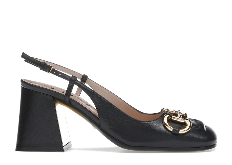 Gucci Horsebit 75mm Heeled Slingback Black Leather - 643892