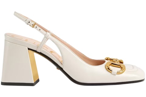Gucci Horsebit 75mm Slingback con tacco in pelle bianca 643892