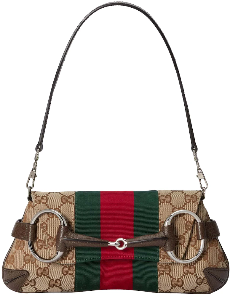 Vintage Gucci GG Logo Canvas Leather Horsebit Bucket Bag With 