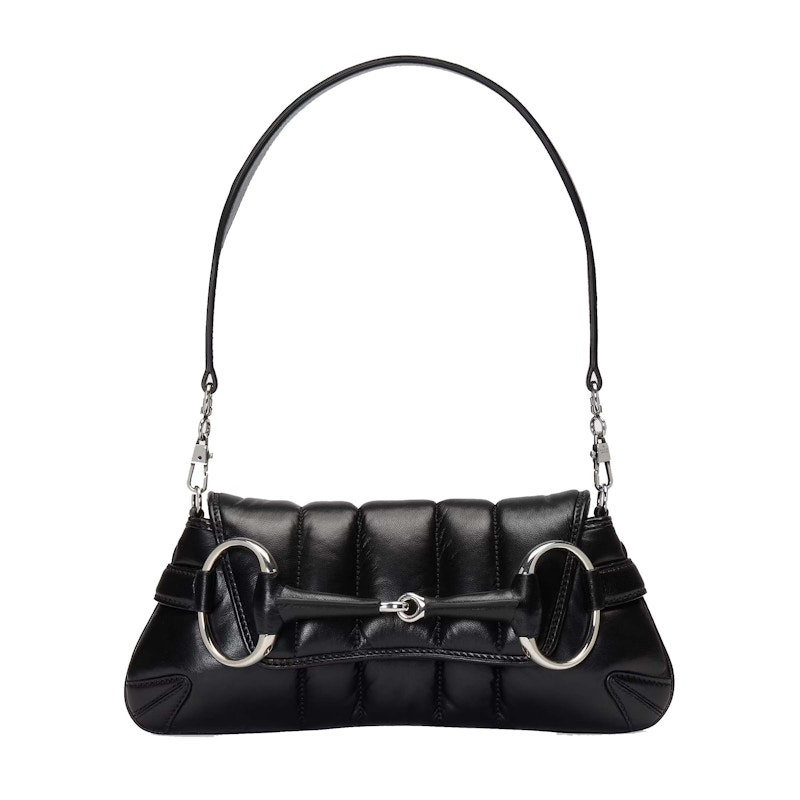 Gucci Horsebit Chain Small Shoulder Bag Black in Quilted Leather