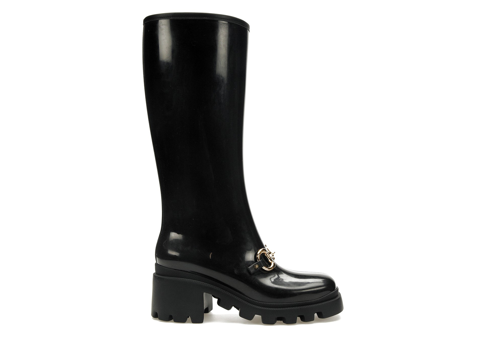 Gucci Horsebit Knee-High Boot Black Rubber (Women's) - 659707 