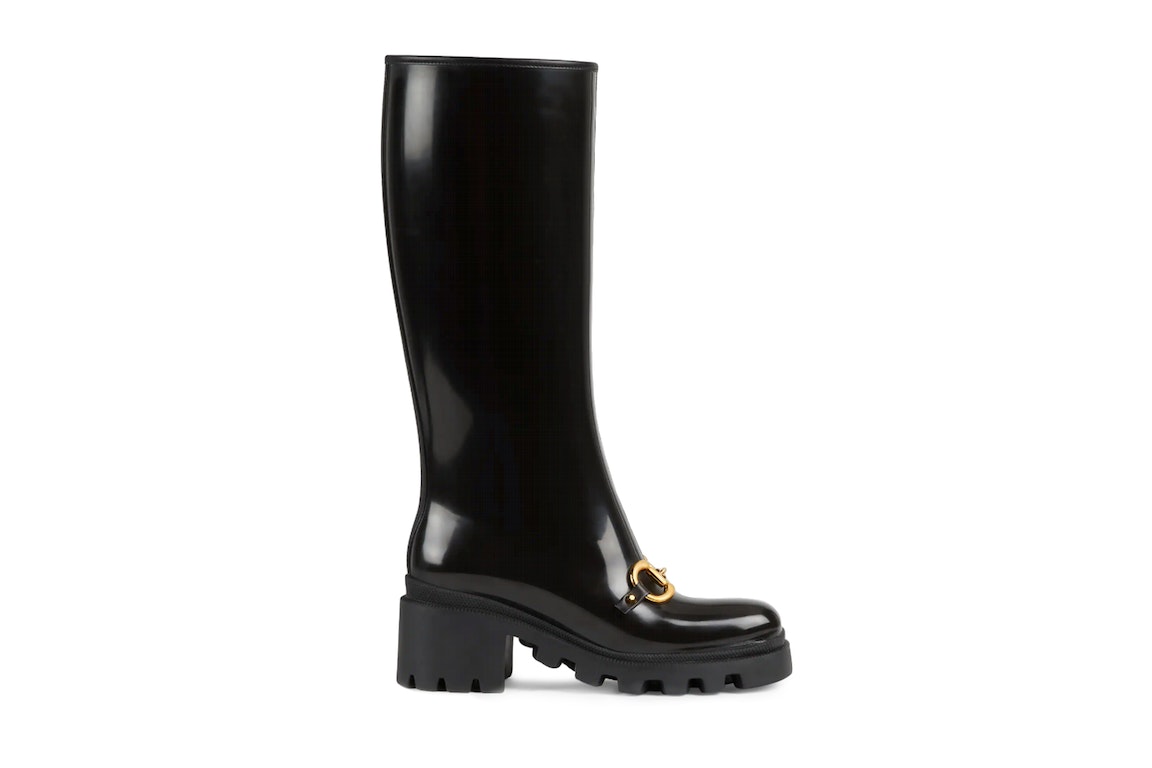 Pre-owned Gucci Horsebit Knee-high Boot Black Rubber (women's)