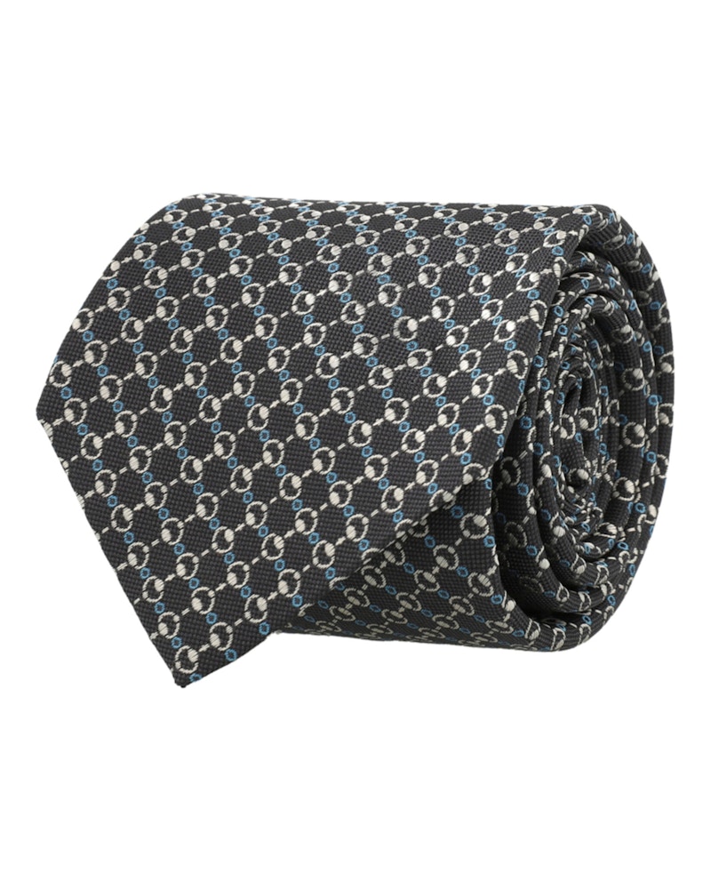 Pre-owned Gucci Men's  Horsebit Silk Jacquard Tie In Graphite Light Grey