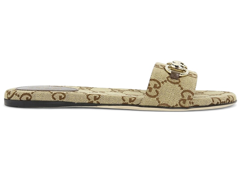 Gucci Horsebit Slide Sandal Beige Dark Brown GG Canvas (Women's Gucci Horsebit Slide Sandal Beige Dark Brown GG Canvas (Women's